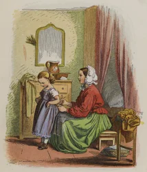 Mutter zieht ihre junge Tochter an